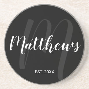 Personalized Modern Script Monogram & Family Name Getränkeuntersetzer