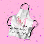 Personalized Mom Initial Apron Schürze<br><div class="desc">Make cooking and baking extra special with this beautiful personalized floral apron for Mom. Featuring a soft pink monogram initial decorated with delicate watercolor flowers and the word “Mom, ” this elegant design creates a thoughtful and practical gift she will love. Perfect for Mother’s Day, birthdays, or everyday kitchen use,...</div>