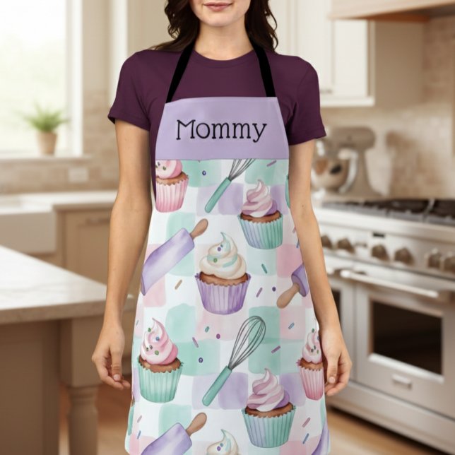 Personalized Mom Lavender Teal Cupcake Baking Crew Schürze (Von Creator hochgeladen)