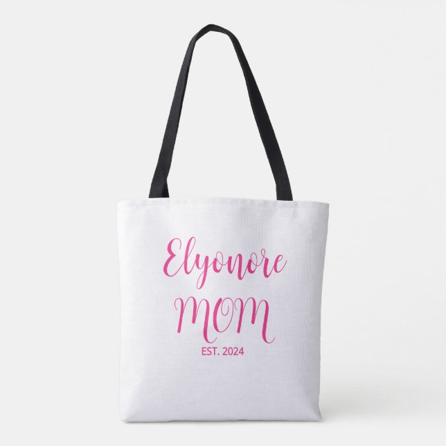 Personalized Mom Name Established Date Pink Script Tasche (Rückseite)