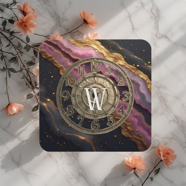 Personalized Monogram Agate Pink Rustic Metal Luxe Getränkeuntersetzer (Personalized Monogram Agate Pink Rustic Metal Luxe Beverage Coaster)