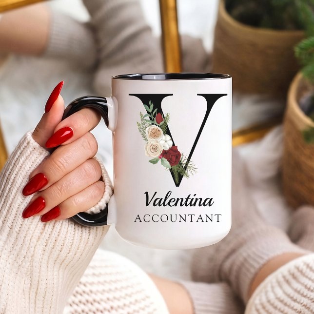 Personalized Monogram Alphabet Mug for Accountant Tasse (Personalized Monogram Floral Alphabet Mug for Mom, Grandma, Teacher, Nurse, Lawyer or Bridesmaid)