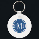 Personalized Monogram and Classic Blue Schlüsselanhänger<br><div class="desc">Preppy monogram. Circle Frame. Elegant Classic Blue.</div>