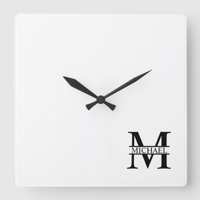 Personalized Monogram and Name Quadratische Wanduhr (Vorderseite)