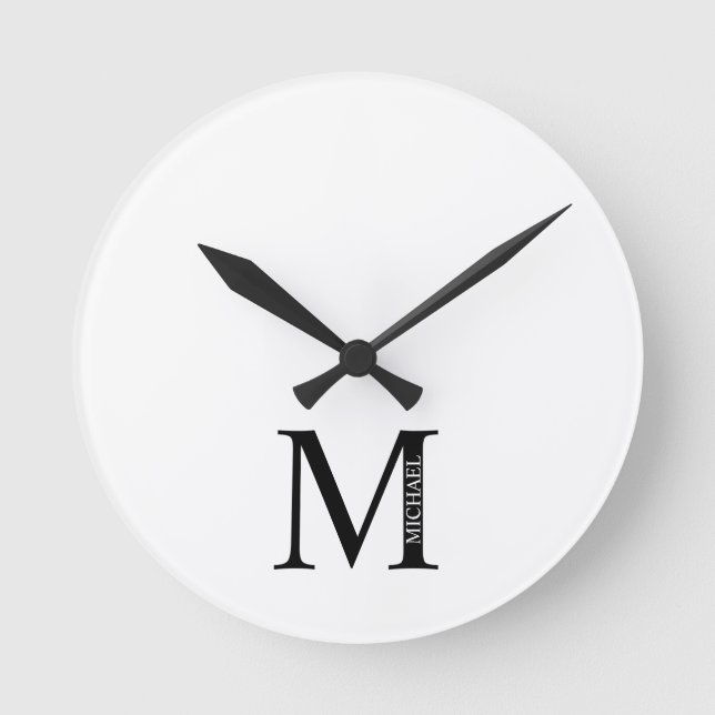Personalized Monogram and Name Round Clock Runde Wanduhr (Vorderseite)