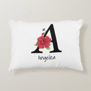 Personalized monogram editable A text red flower Dekokissen