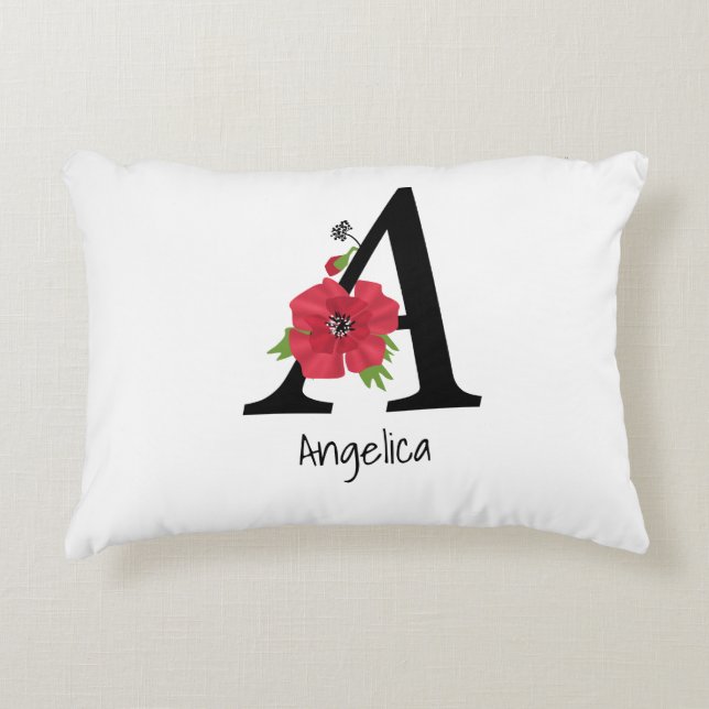 Personalized monogram editable A text red flower Dekokissen (Vorderseite)