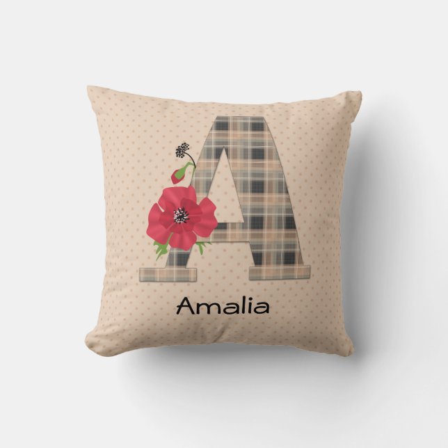 Personalized monogram editable A text red flower Kissen (Vorderseite)