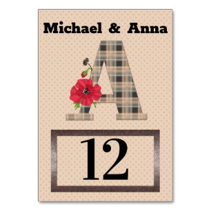 Personalized monogram editable A text red flower Tischnummer