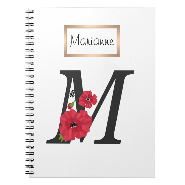 Personalized monogram editable M text red flower Notizblock (Vorderseite)