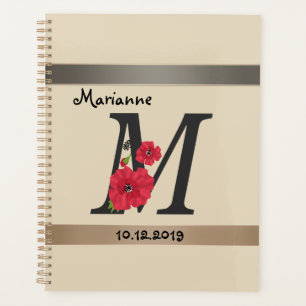 Personalized monogram editable M text red flower Planer