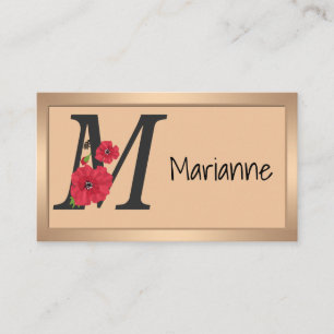Personalized monogram editable M text red flower Visitenkarte
