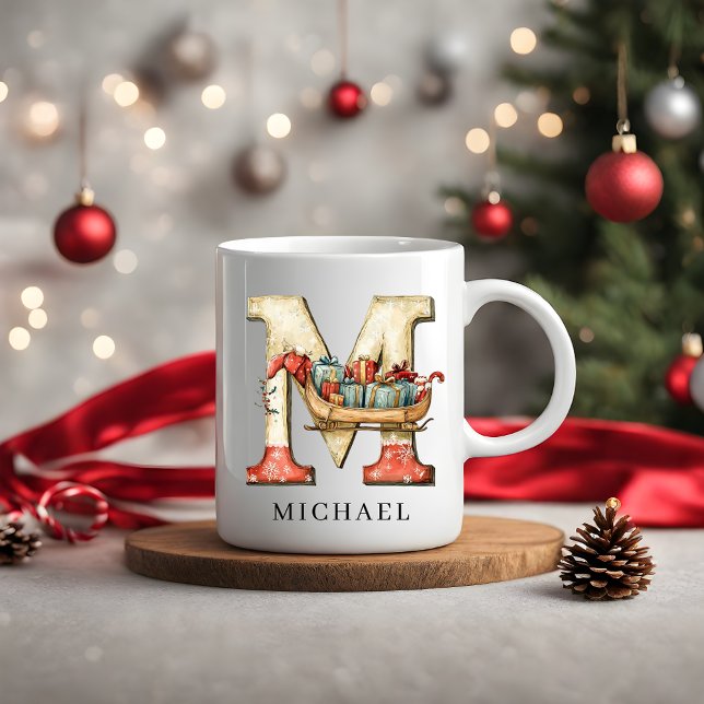 Personalized Monogram Initial M Christmas Holiday Kaffeetasse (Personalized Monogram Initial M Christmas Holiday Coffee Mug)