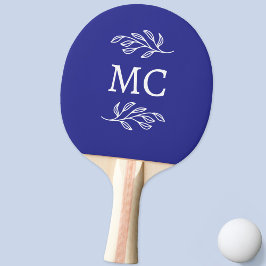 Personalized Monogram Initials Botanical Leaf Blue Tischtennis Schläger
