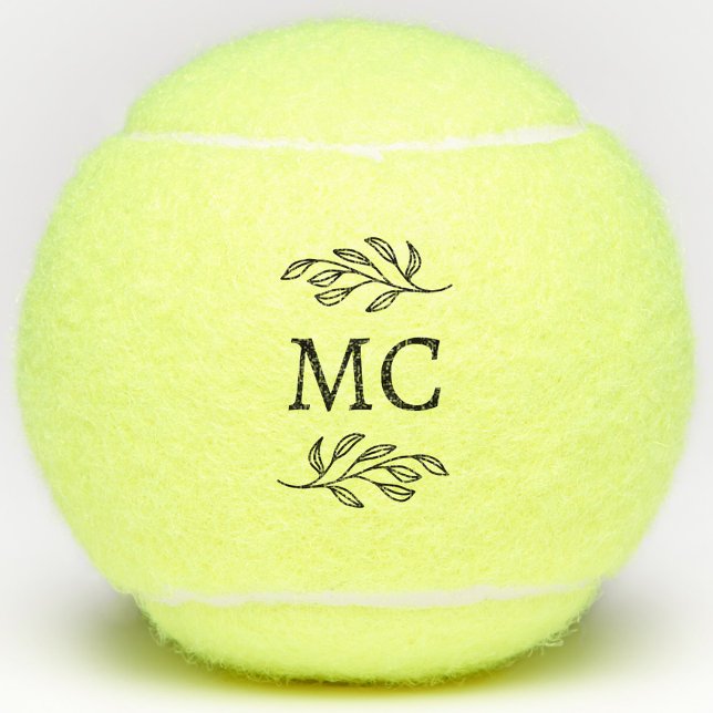Personalized Monogram Initials Botanical Leaf Tennisbälle (Modern personalized monogram initials botanical leaf sprig tennis ball)