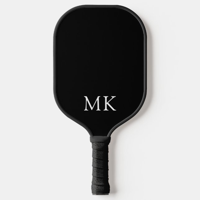 Personalized Monogram Initials Modern Black White Pickleball Schläger (Vorderseite)