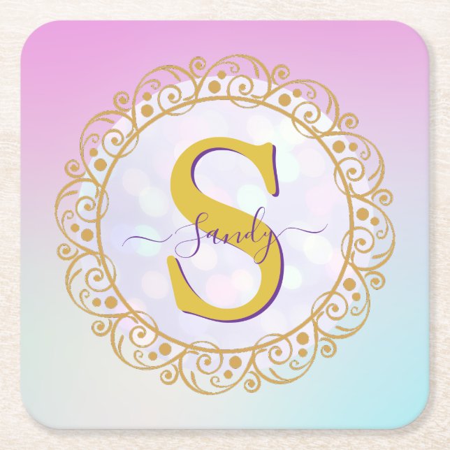 Personalized Monogram Mandala Gold and Blue Rechteckiger Pappuntersetzer (Vorderseite)