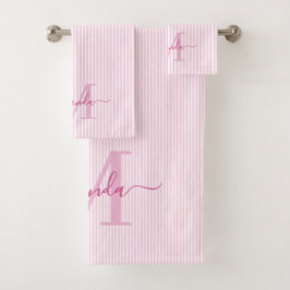 Personalized Monogram Pink & White Stripes Badhandtuch Set