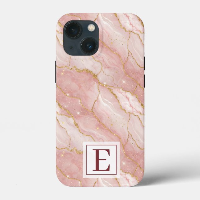 Personalized Monogram Rose Quartz Gold Case-Mate iPhone Hülle (Rückseite)