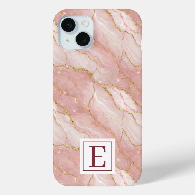 Personalized Monogram Rose Quartz Gold Case-Mate iPhone Hülle (Rückseite)