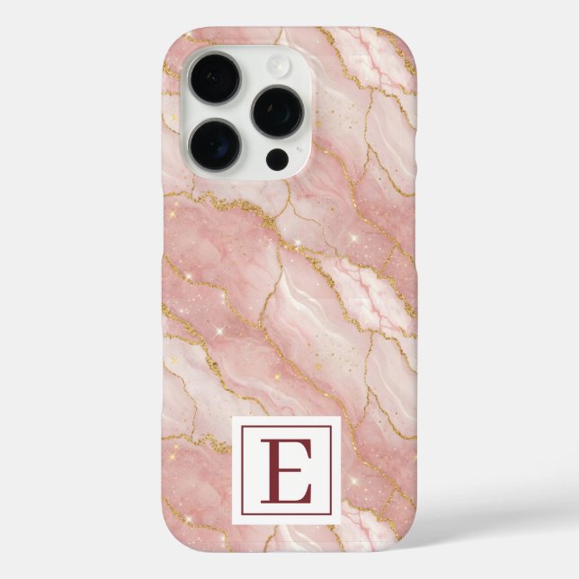 Personalized Monogram Rose Quartz Gold iPhone 16 Pro Hülle (Rückseite)