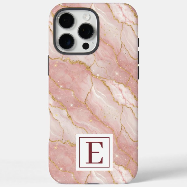 Personalized Monogram Rose Quartz Gold iPhone 16 Pro Max Hülle (Rückseite)