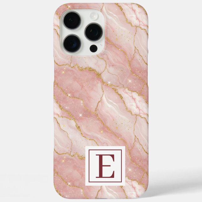 Personalized Monogram Rose Quartz Gold iPhone 16 Pro Max Hülle (Rückseite)