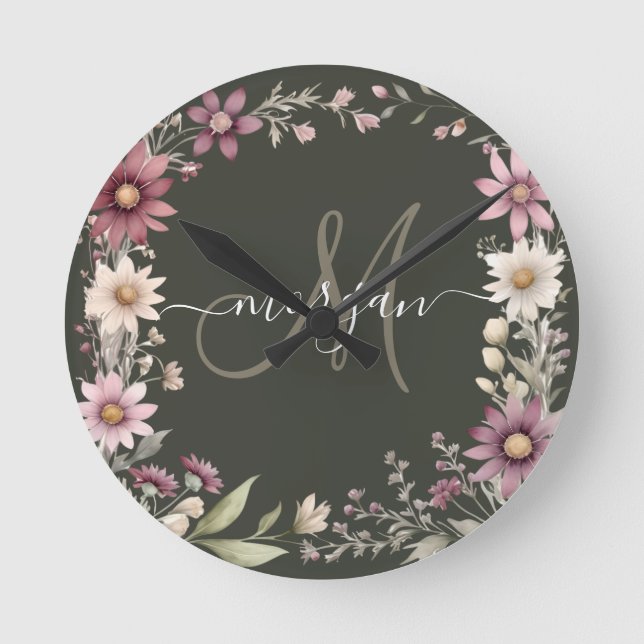 Personalized Monogram  Runde Wanduhr (Vorderseite)
