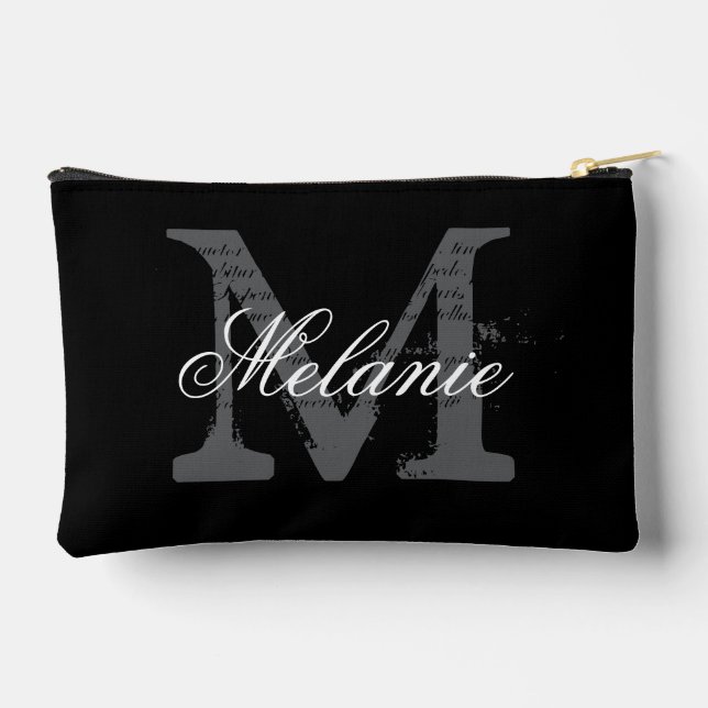 Personalized monogram small black cosmetic bag zubehörtasche (Rückseite)