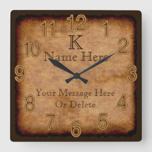 Personalized Monogram Vintage Clock 3 Text Boxes Quadratische Wanduhr