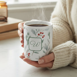 Personalized Monogram Winter Foliage Coffee Mug Jumbo-Tasse