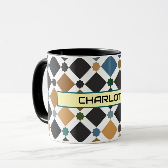 Personalized Moroccan Zellige Pattern Mug – Custom Tasse (Vorderseite Links)