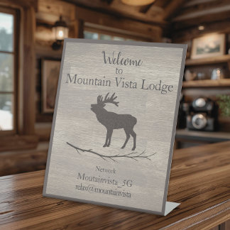 Personalized Mountain Lodge Guest WiFi Sign Sockelschild