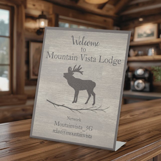 Personalized Mountain Lodge Guest WiFi Sign Sockelschild (elk mountain lodge wifi signage
)