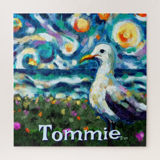 Personalized Möwe im Stil von Van Gogh Strand (Vertikal)
