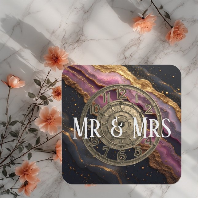 Personalized Mr & Mrs Agate Pink Romantic Luxury Getränkeuntersetzer (Personalized Mr & Mrs Agate Pink Romantic Luxury Beverage Coaster)