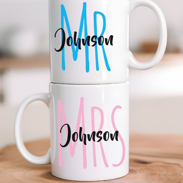 Personalized Mr. & Mrs. Mug Gift for Her and Him Kaffeetasse (newlyweds gift mug, engagement gift mug, personalized wedding mug, custom bride groom mug gift,)