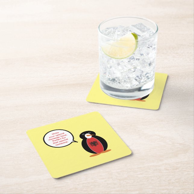 Personalized Ms. Penguin Albania Party Rechteckiger Pappuntersetzer (Vor Ort)