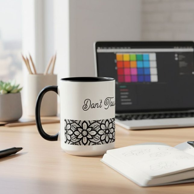 Personalized Mug Black Lace Floral Slogan  Tasse (Von Creator hochgeladen)