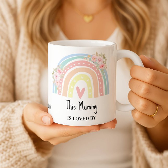 Personalized Mum's Rainbow & Floral Name Mug Kaffeetasse (Von Creator hochgeladen)