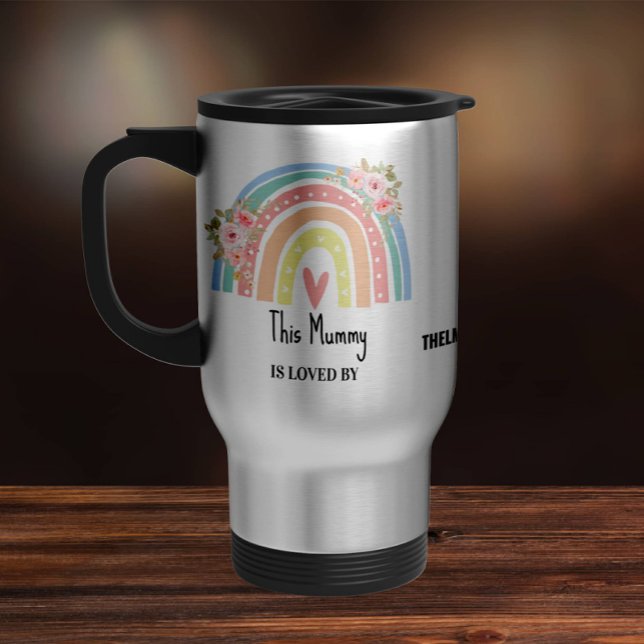 Personalized Mum's Rainbow & Floral Travel Mug Reisebecher (Von Creator hochgeladen)