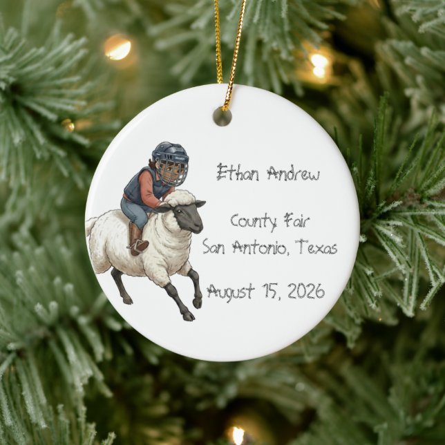 Personalized Mutton Bustin Rodeo Boy  Keramik Ornament (Baum)