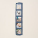 Personalized Name 5 Photo Collage Schal<br><div class="desc">Personalized Family Name 5 Photo Collage Scarf
Custom photographs navy blue template with personalized and unique personal collage,  modern and cool image grid for a beautiful family gift idea.</div>