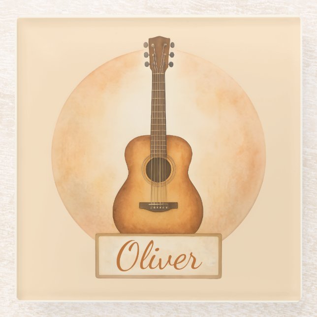 Personalized Name Acoustic Guitar For Music Lovers Glasuntersetzer (Vorderseite)