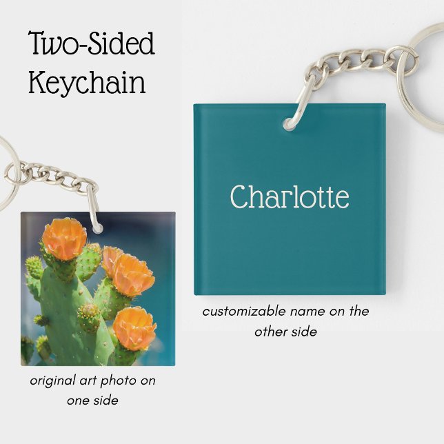 Personalized name and Cactus flower Photo Schlüsselanhänger (Von Creator hochgeladen)