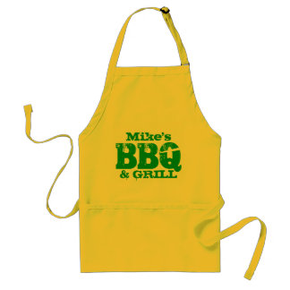 Personalized name BBQ apron for men Yellow Green | Schürze