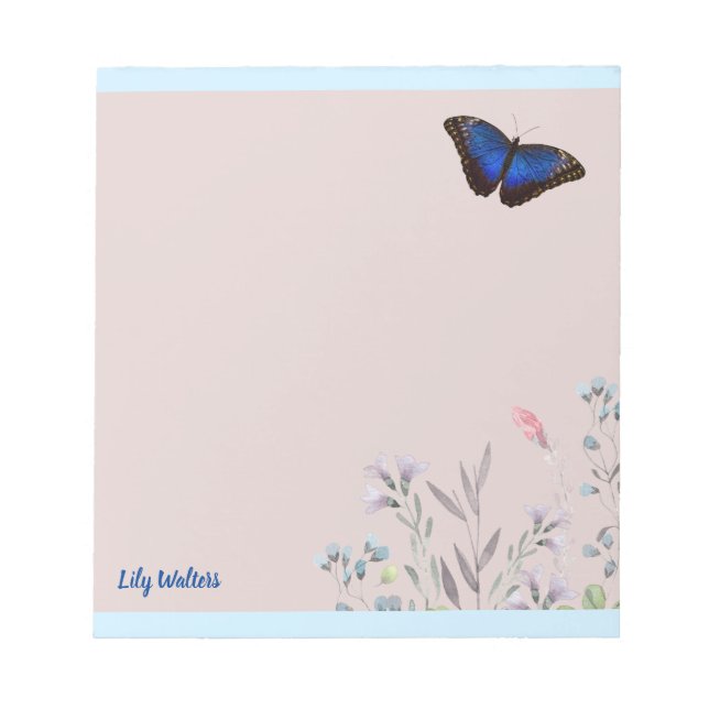 Personalized Name Beautiful Blue Morpho Butterfly Notizblock (Vorderseite)