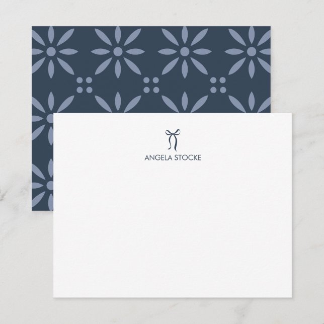 Personalized Name Blue Bow Mitteilungskarte (Vorne/Hinten)