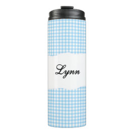 Personalized Name Blue Gingham Pattern Thermosbecher