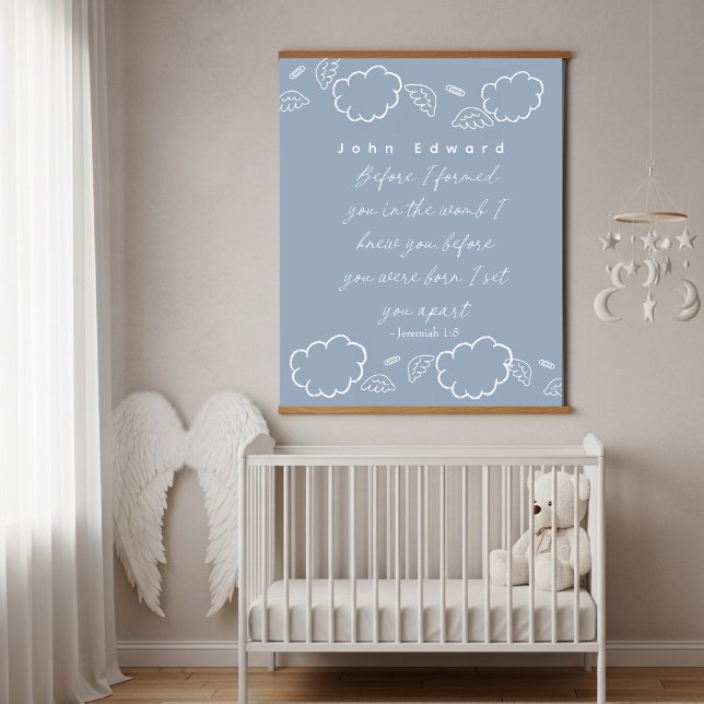 Personalized Name Cloud Jeremiah 1:5 Nursery  Wandteppich Mit Holzrahmen (Personalized Name Cloud Jeremiah 1:5 Nursery Hanging Tapestry)